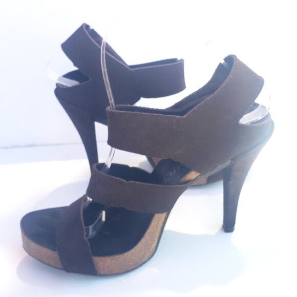 Pedro Garcia Sandal Heels Brown Suede Cork Platform Strappy 8 - Picture 7 of 11